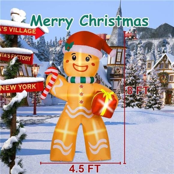 8FT Christmas Inflatable Gingerbread Man Decorations Blow Up Yard Built-in LED - Picture 5 of 6